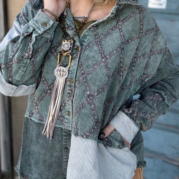 Oli & Hali Jackets & Blazers - Oli & Hali Sagewood Stitch Corduroy Shacket